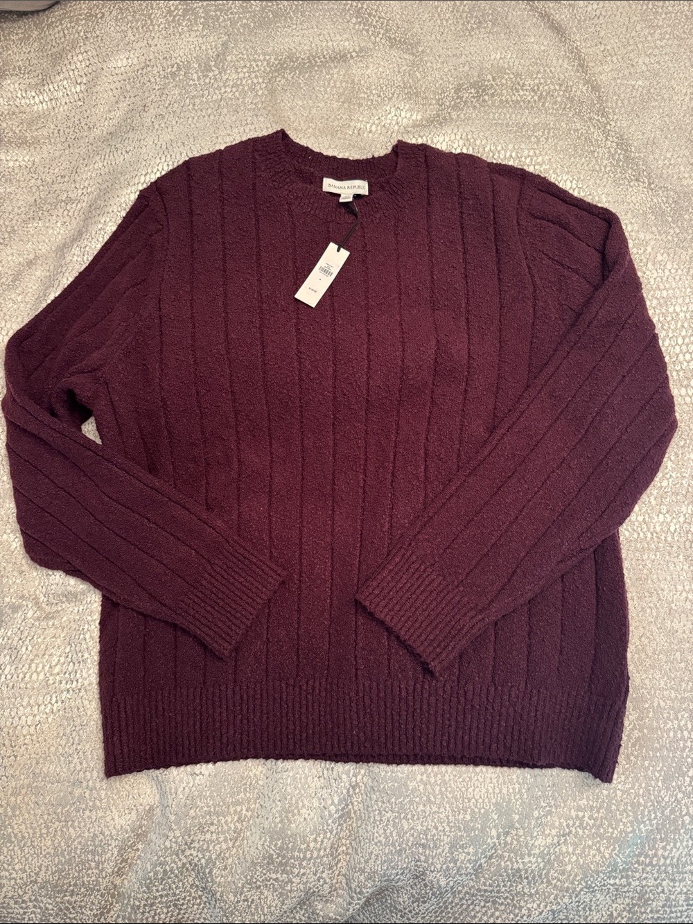 Banana Republic Men's Bouclé Ribbed Crew-Neck Sweater in Ruby Plum Purple